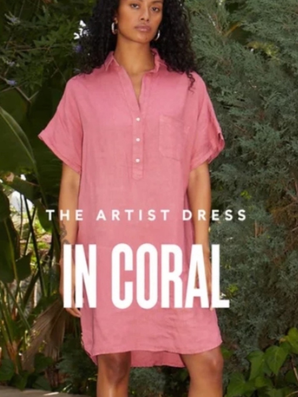 GRAYSON By Frank & Eileen The Artist Shirt Dress 100% Linen Pink Coral